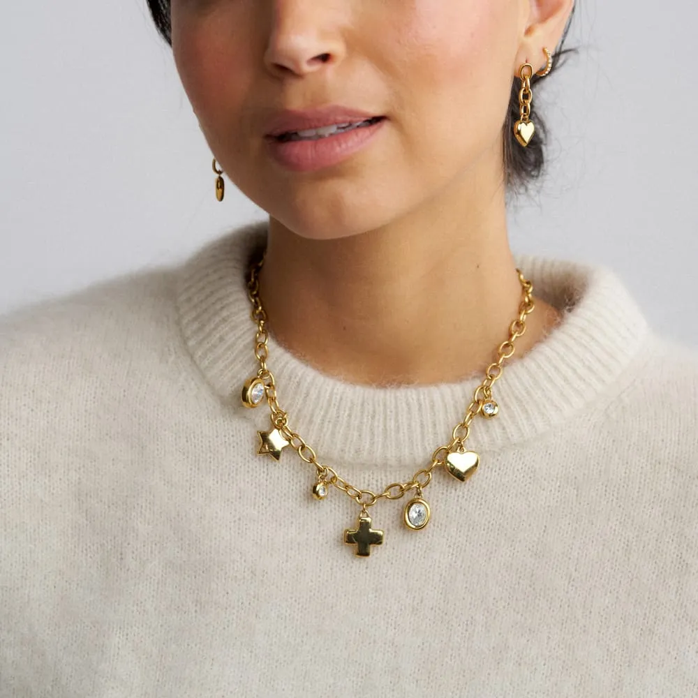 Orelia LUXE Mixed Crystal charmhalskæde forgyldt