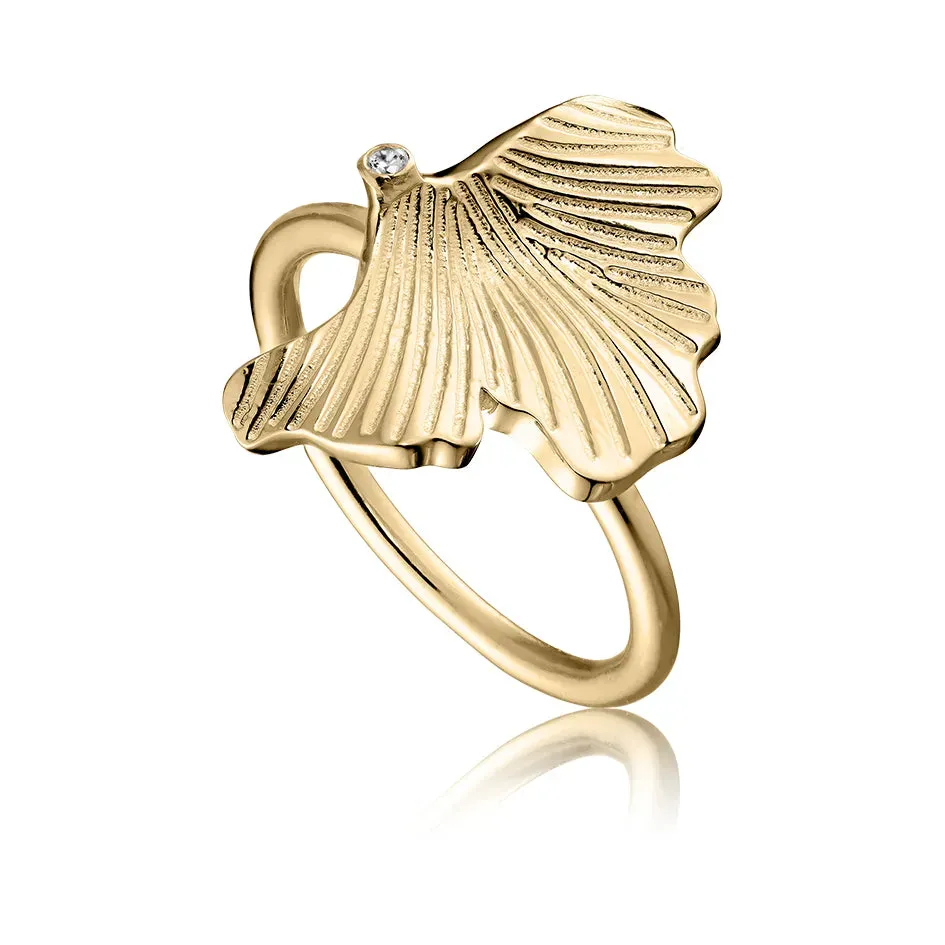Bykjaergaard Divine ring blad forgyldt sølv