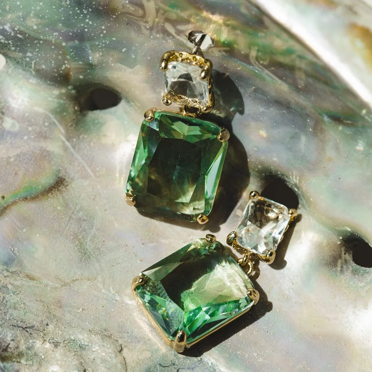 Orelia Statement Double Drop øreringe guld aquamarin