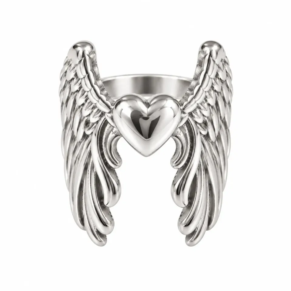 Wos Up Angel ring sølv hjerte vinger