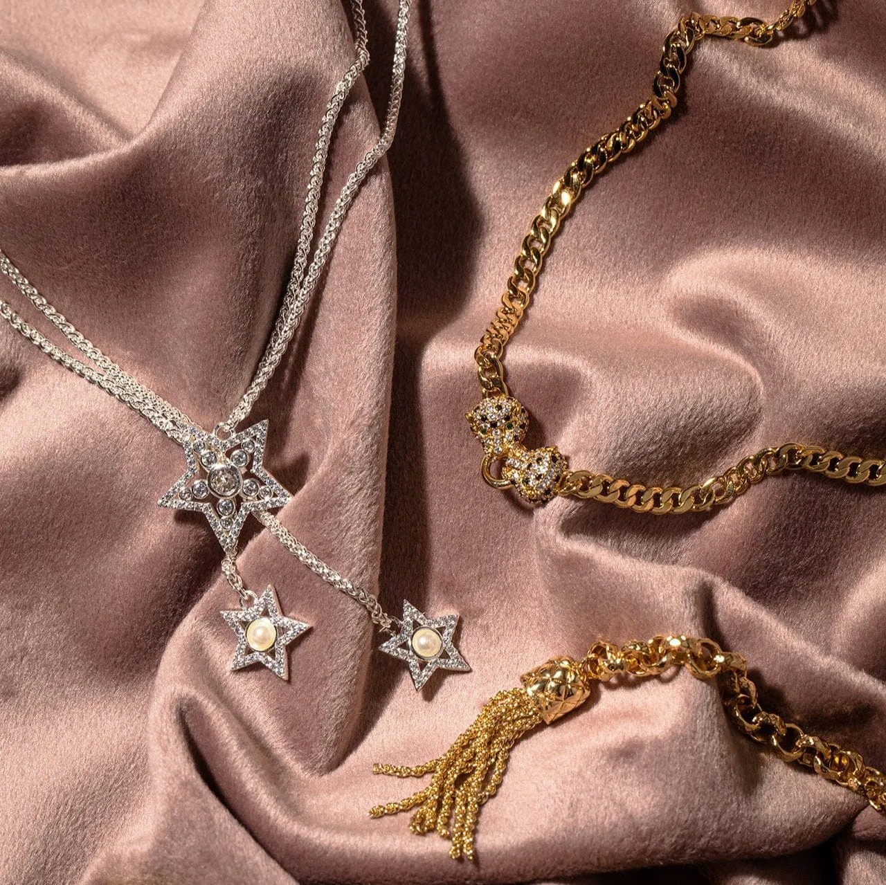 Orelia Crystal Star Tie lariat halskæde sølv