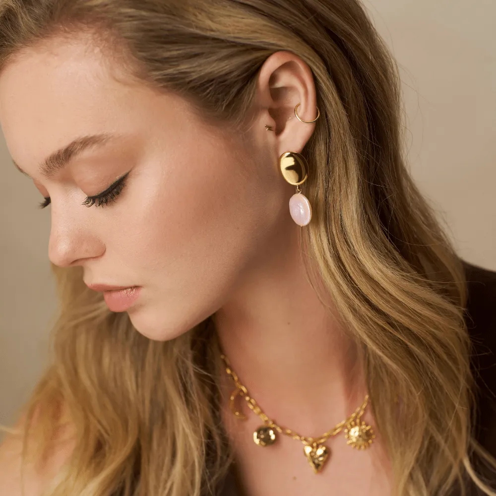 Orelia Polished Coin Pearl drop øreringe forgyldt