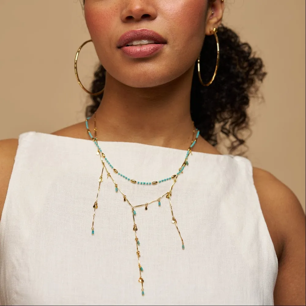 Orelia Turquoise Fringe lariat halskæde guld turkis