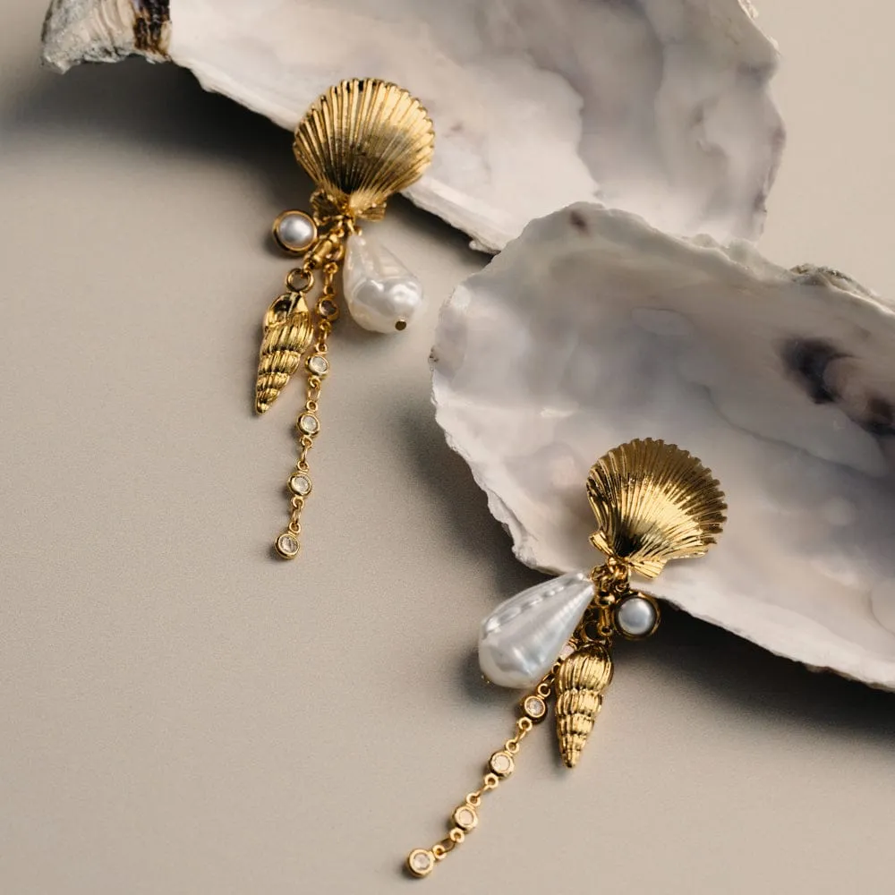 Orelia Statement Mixed Shell & Pearl Drop øreringe guld perle