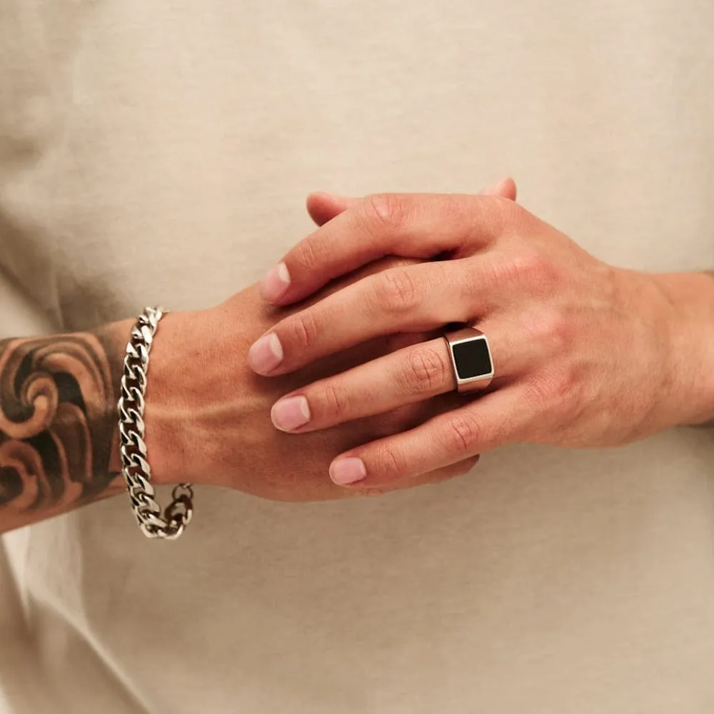 Orelia Black Onyx Signet ring sølv sort