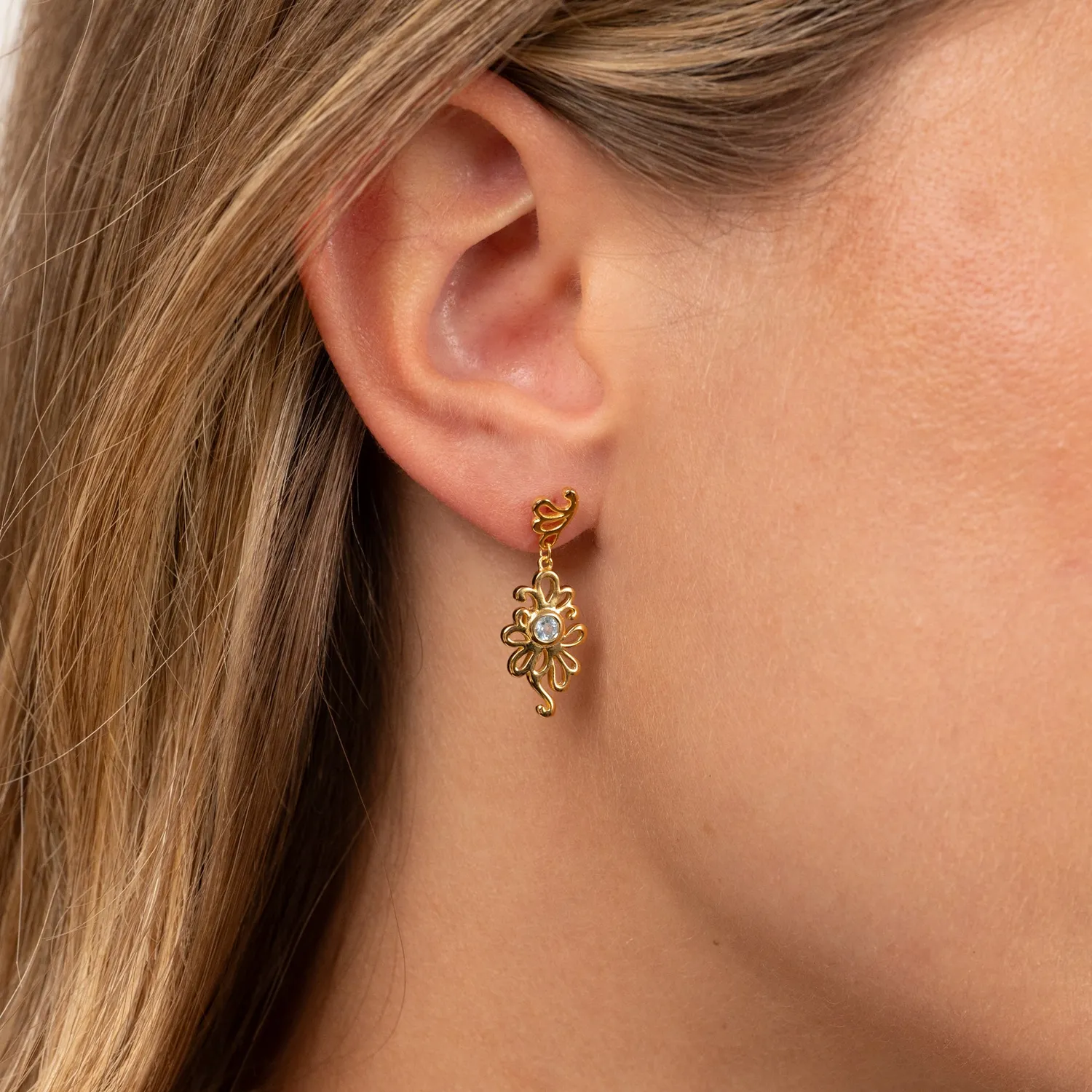 Sisi Copenhagen Solea Blue Topaz Golden Drop øreringe blå topas forgyldt