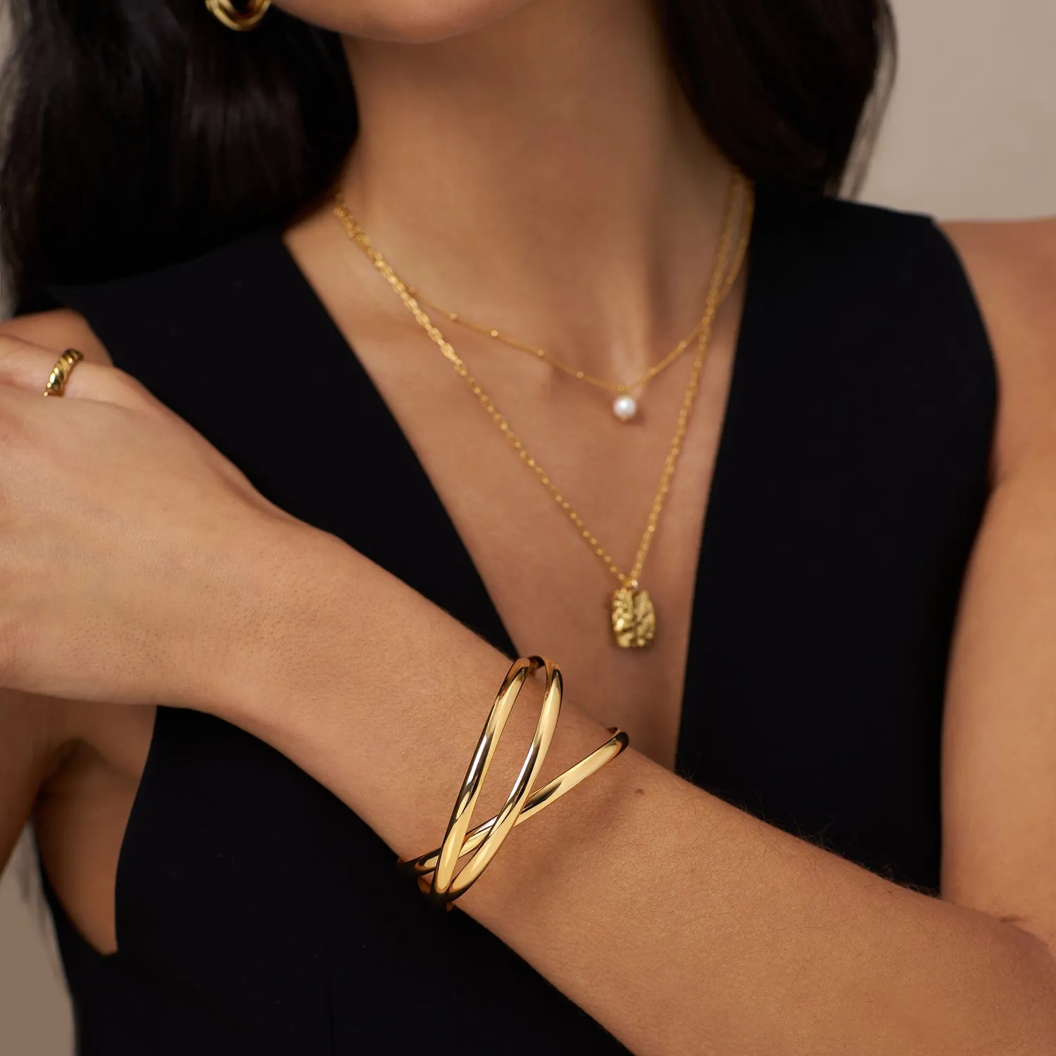 Orelia Interlocking Bangles forgyldt armbånd guld 3-delt