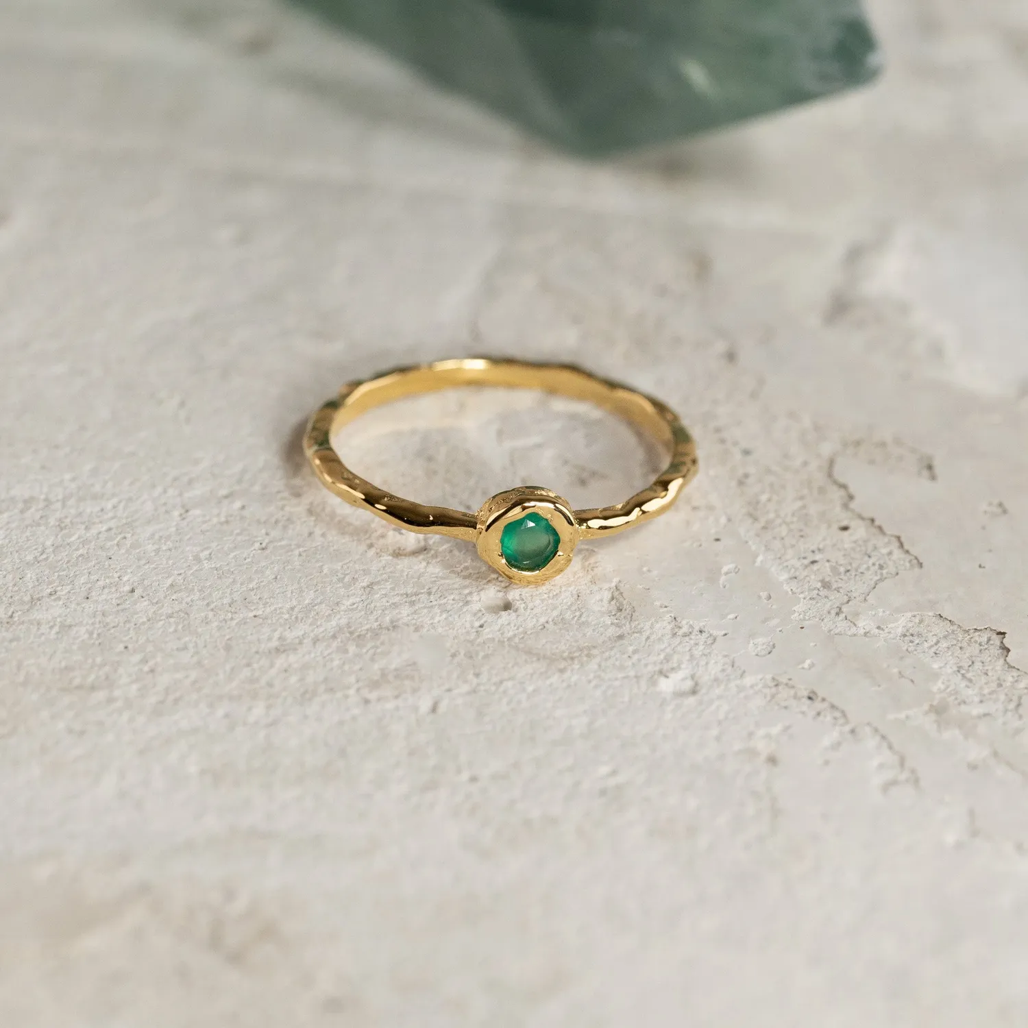 Sisi Copenhagen Selene Green Agate Golden ring grøn agat forgyldt