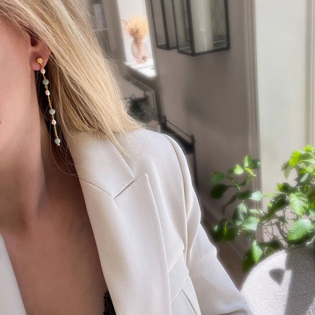 Bykjaergaard Allure kæde øreringe forgyldt amazonit