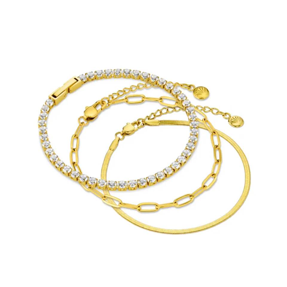 Orelia LUXE Chain Tennis armbåndssæt guld 3-delt