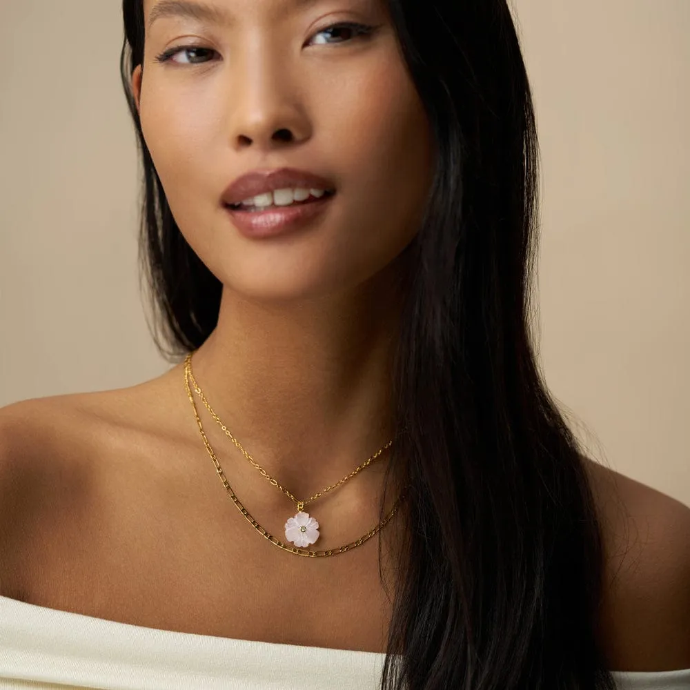 Orelia Rose Quartz Flower halskæde guld rosakvarts