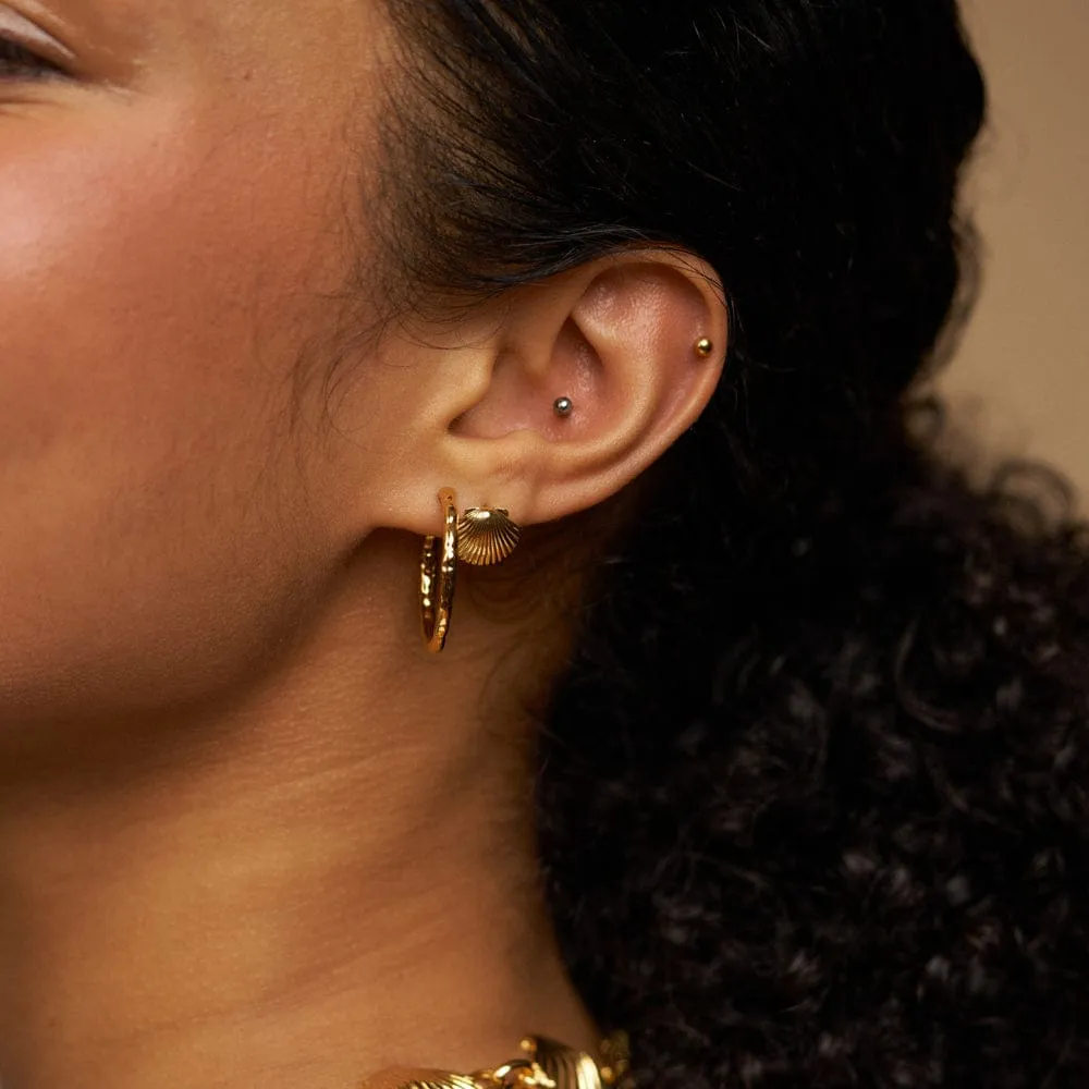 Orelia Shell & Molten Mid-Size Hoop øreringesæt guld 4 stk