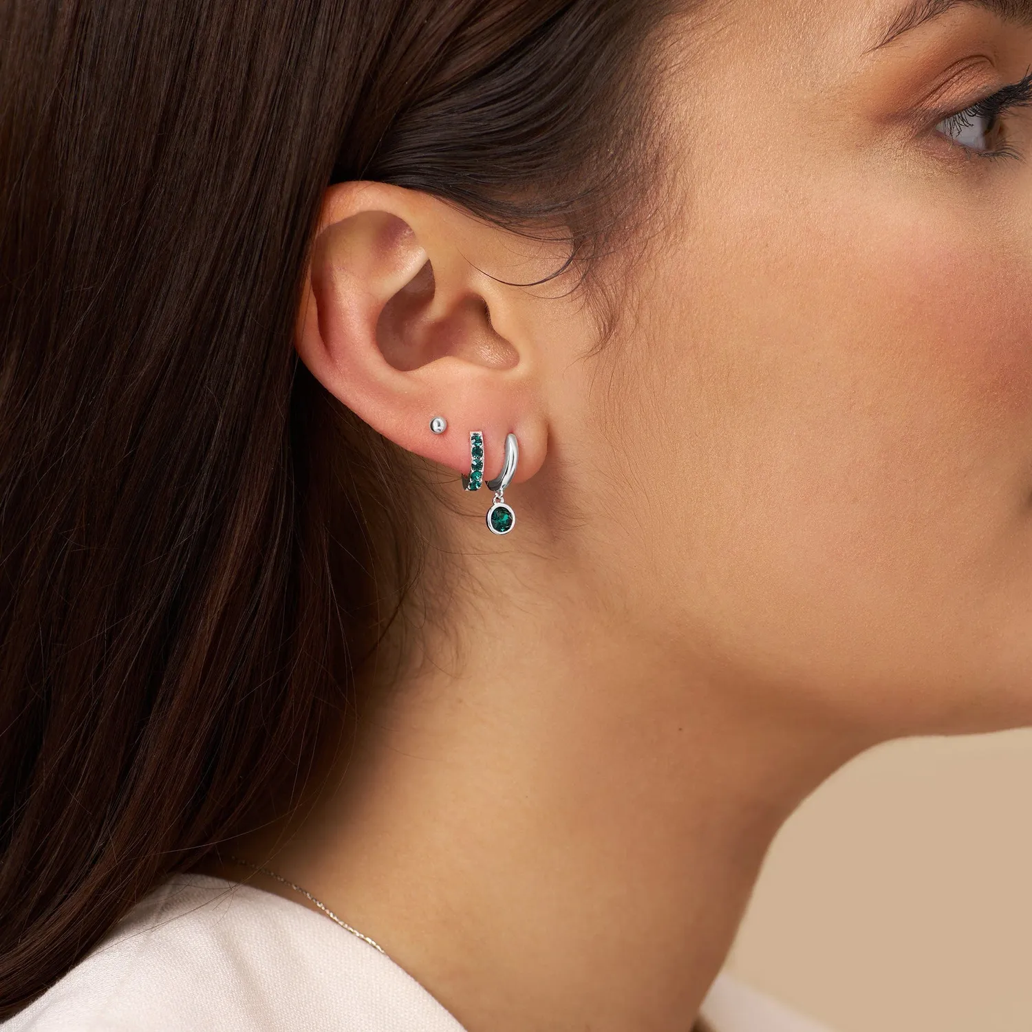 Orelia Emerald Ear Party øreringesæt sølv grøn 3 stk