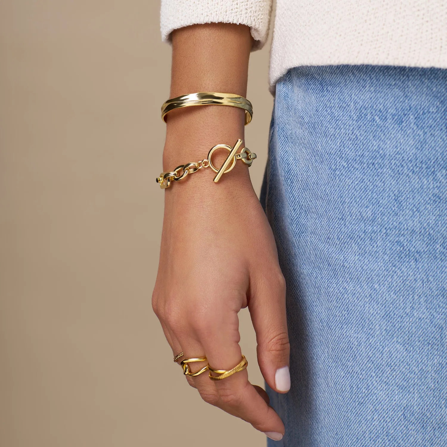 Orelia Organic Molten bangle armbånd forgyldt åben