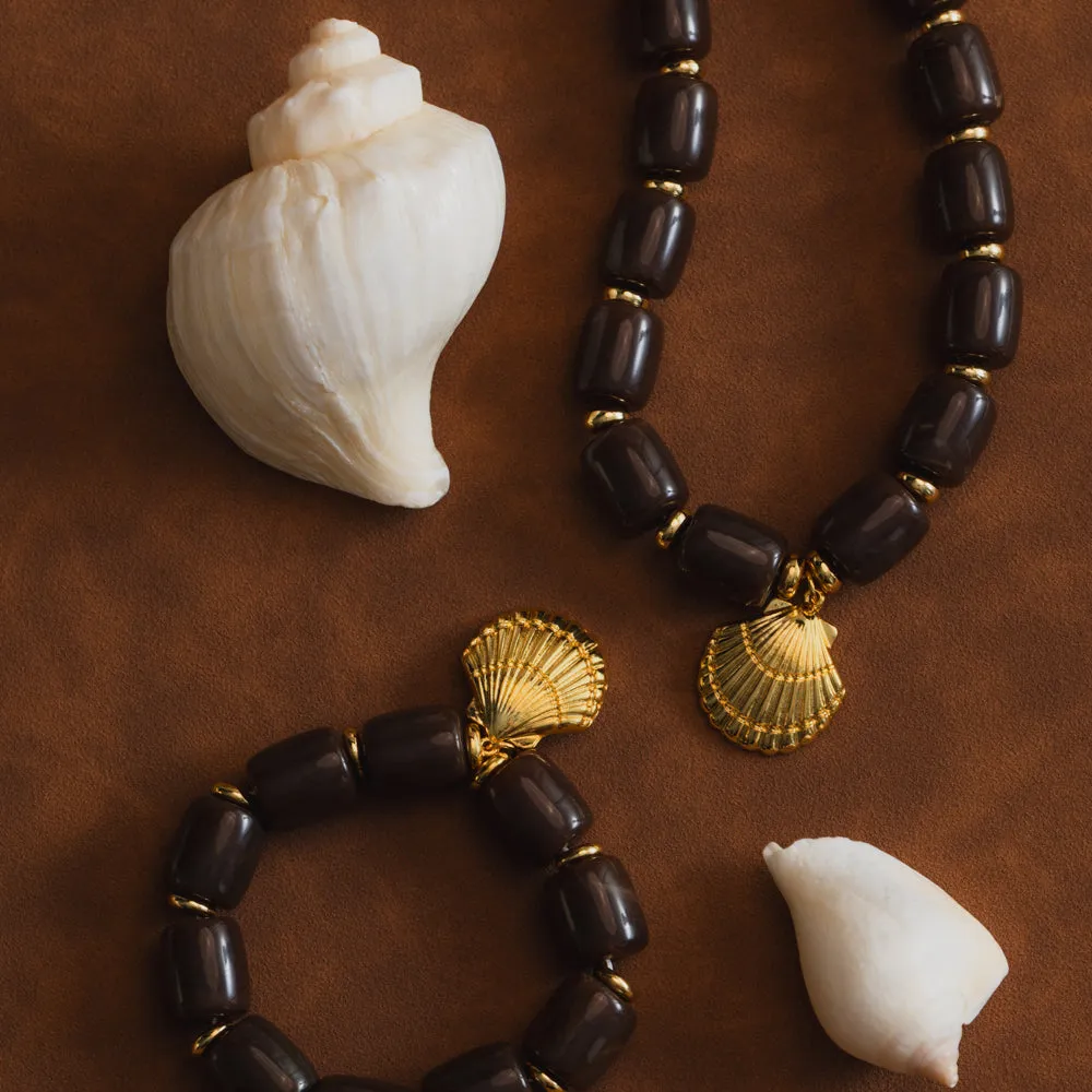 Orelia Chunky Beaded Shell halskæde guld