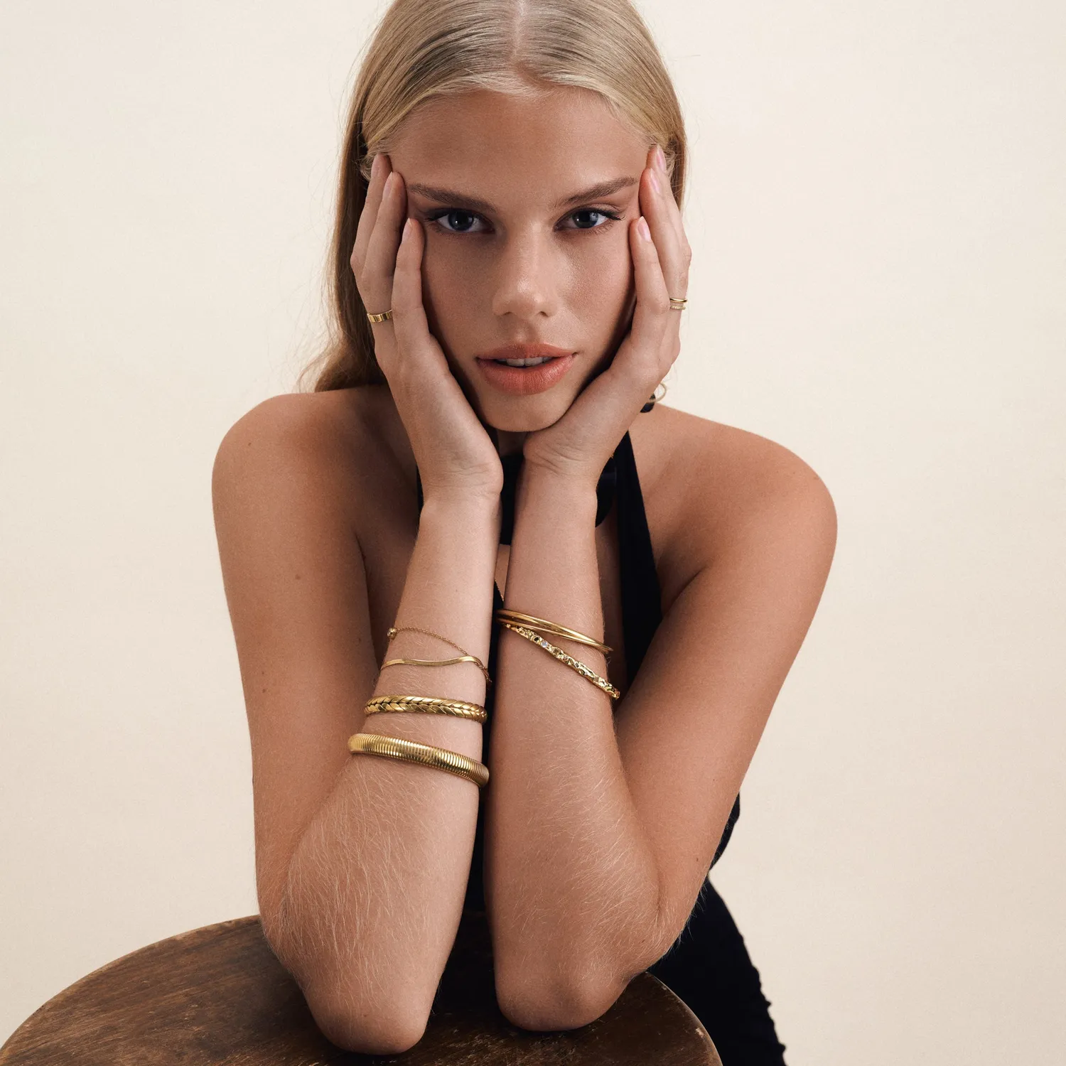 TIMI OF SWEDEN Solvej duo kædearmbånd guld krystal