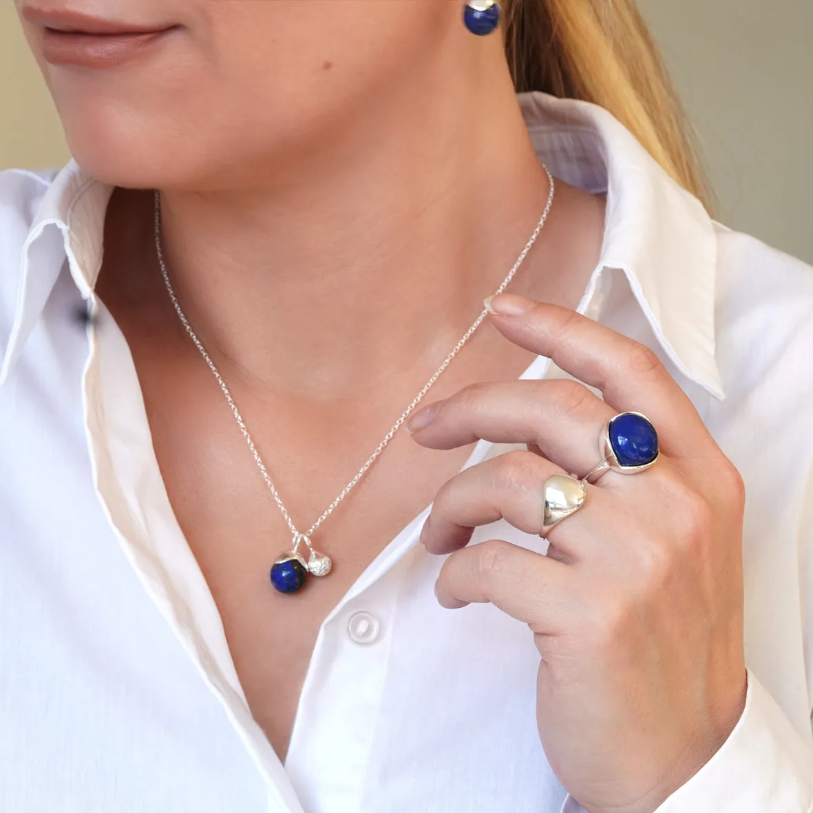 Bykjaergaard Glory ring stor sølv blå lapis lazuli