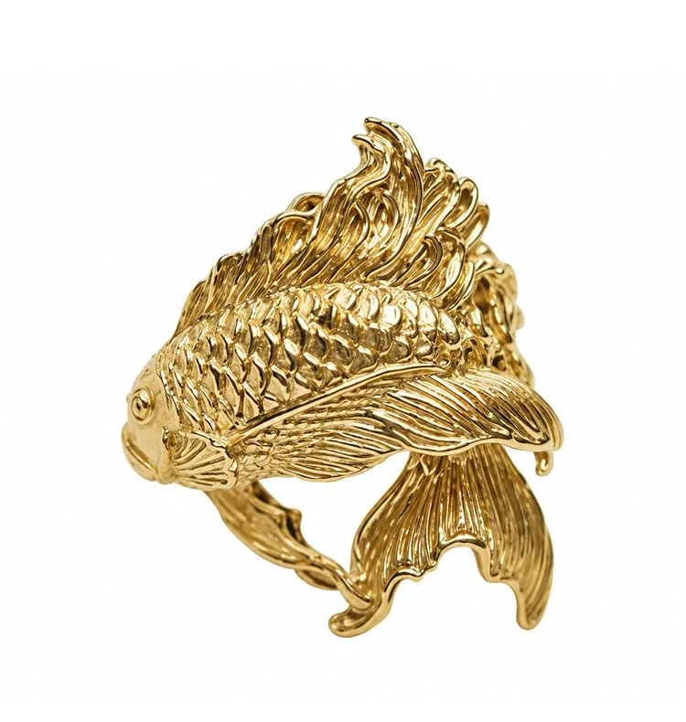 Wos Fish ring messing str 17 guldfisk