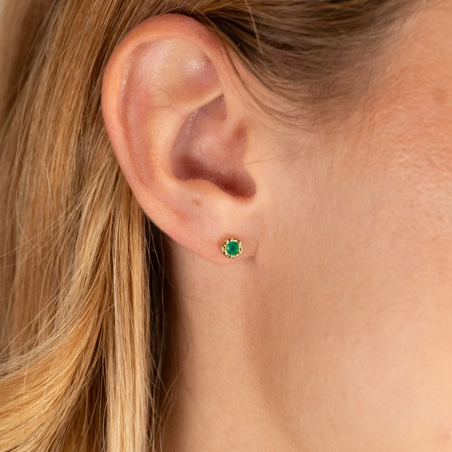 Sisi Copenhagen Selene Green Agate ørestikker forgyldt grøn