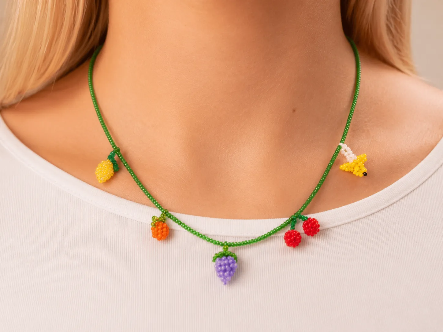 Lulo Jewelry Fruit Mix Necklace Grøn halskæde frugtperle