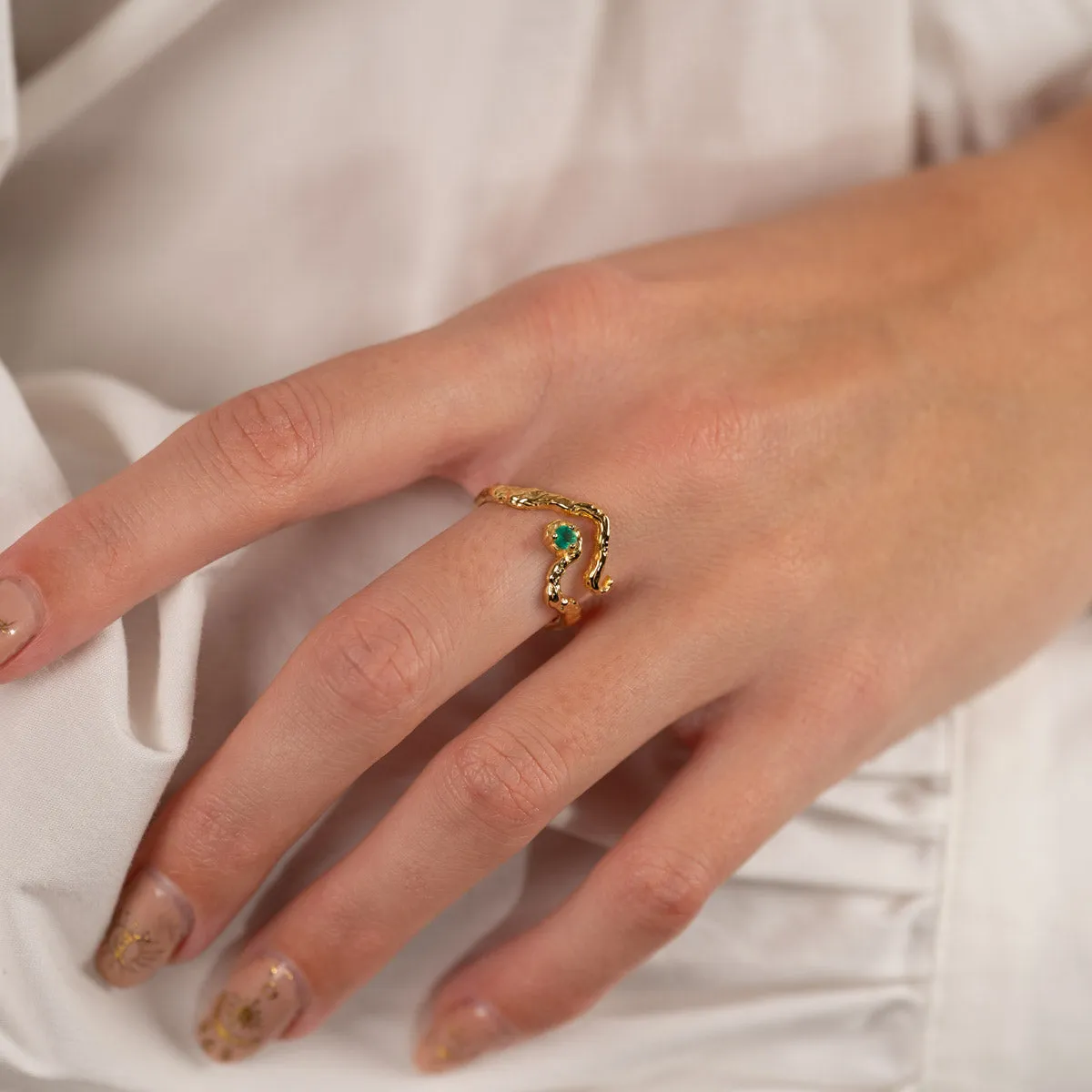 Sisi Copenhagen Emilia Green Agate ring forgyldt grøn