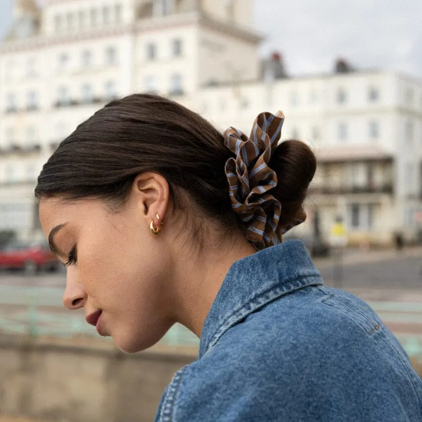 Orelia Oversized Brown & Blue Stripe scrunchie stribet