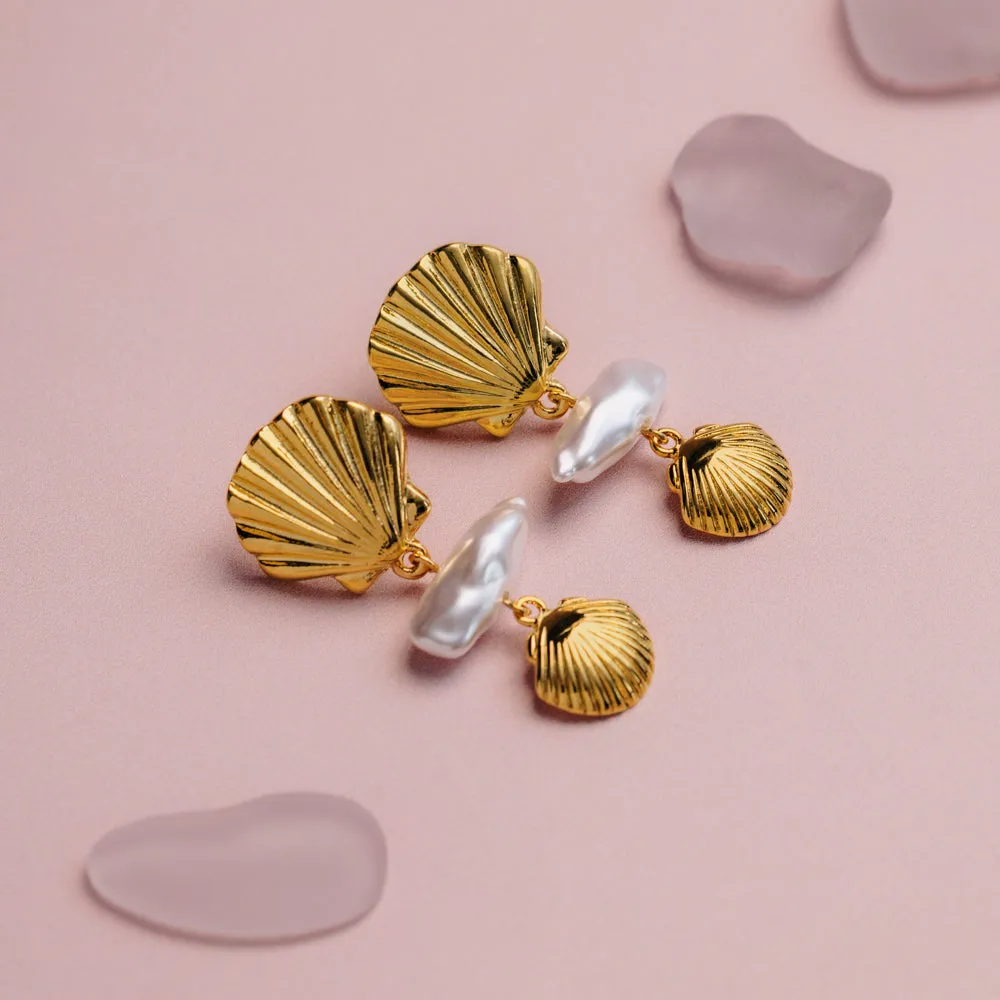 Orelia Graduated Shell & Pearl Drop øreringe guld