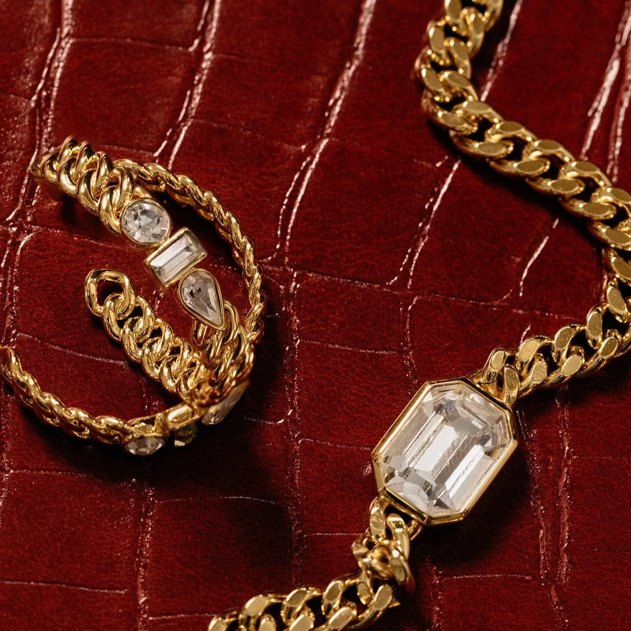 Orelia Mixed Gem Chain hoop øreringe forgyldt