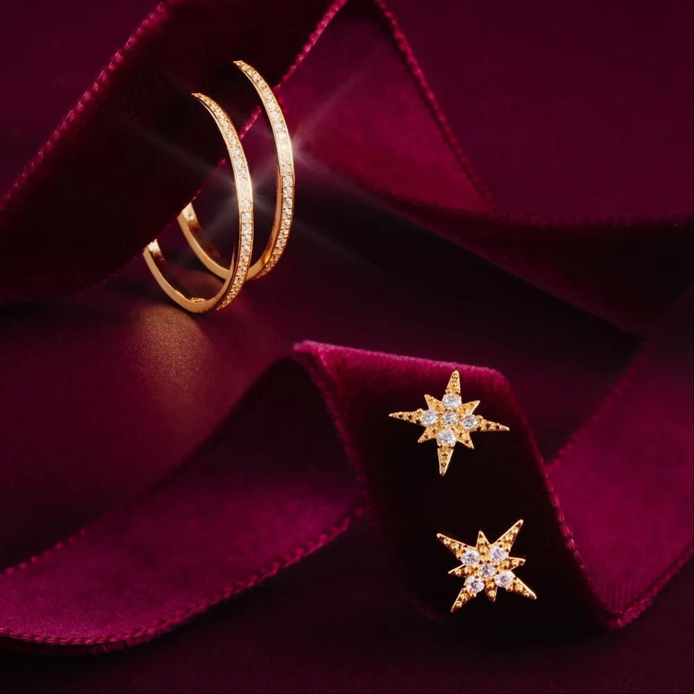 Orelia Pavé Mid-Size Hoop Starburst øreringe guld