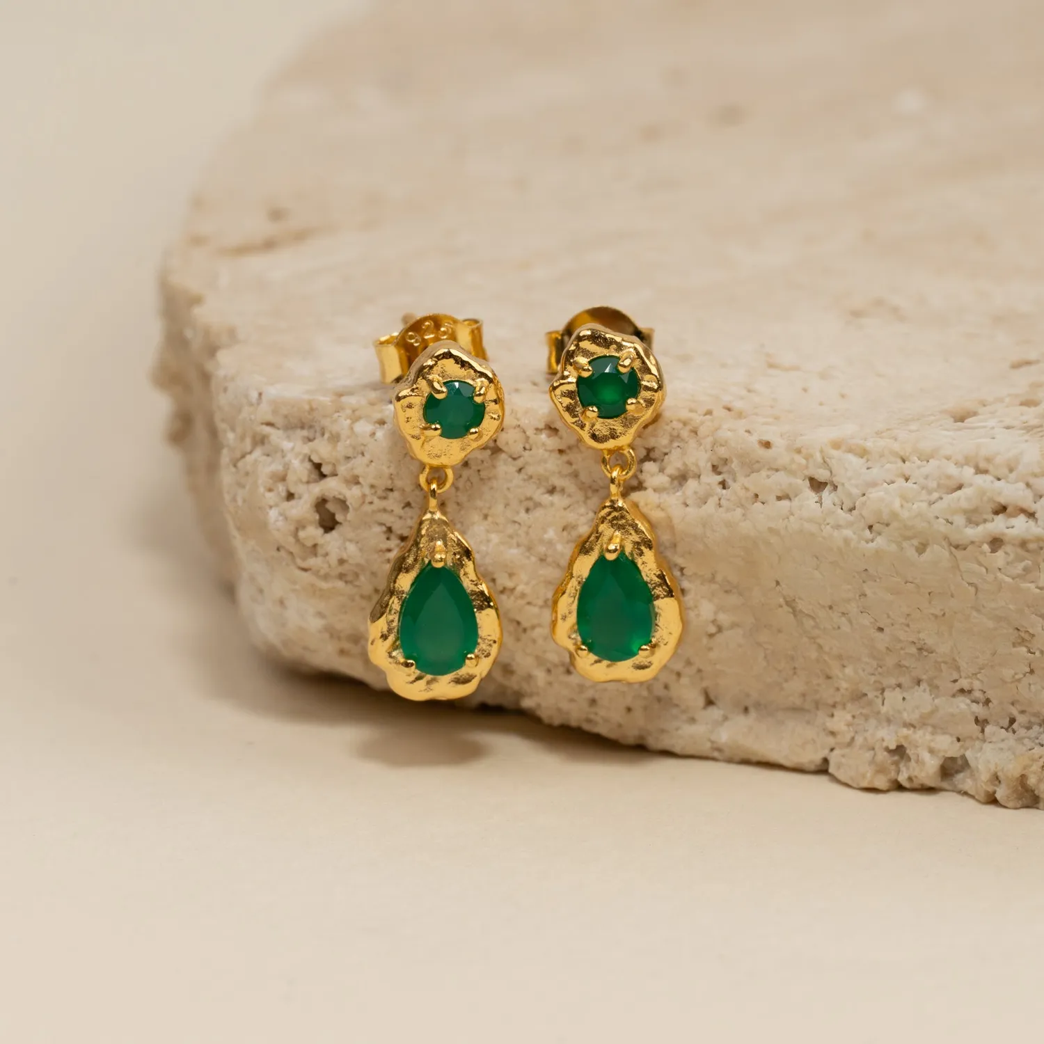 Sisi Copenhagen Emilia Green Agate drop øreringe grøn agat
