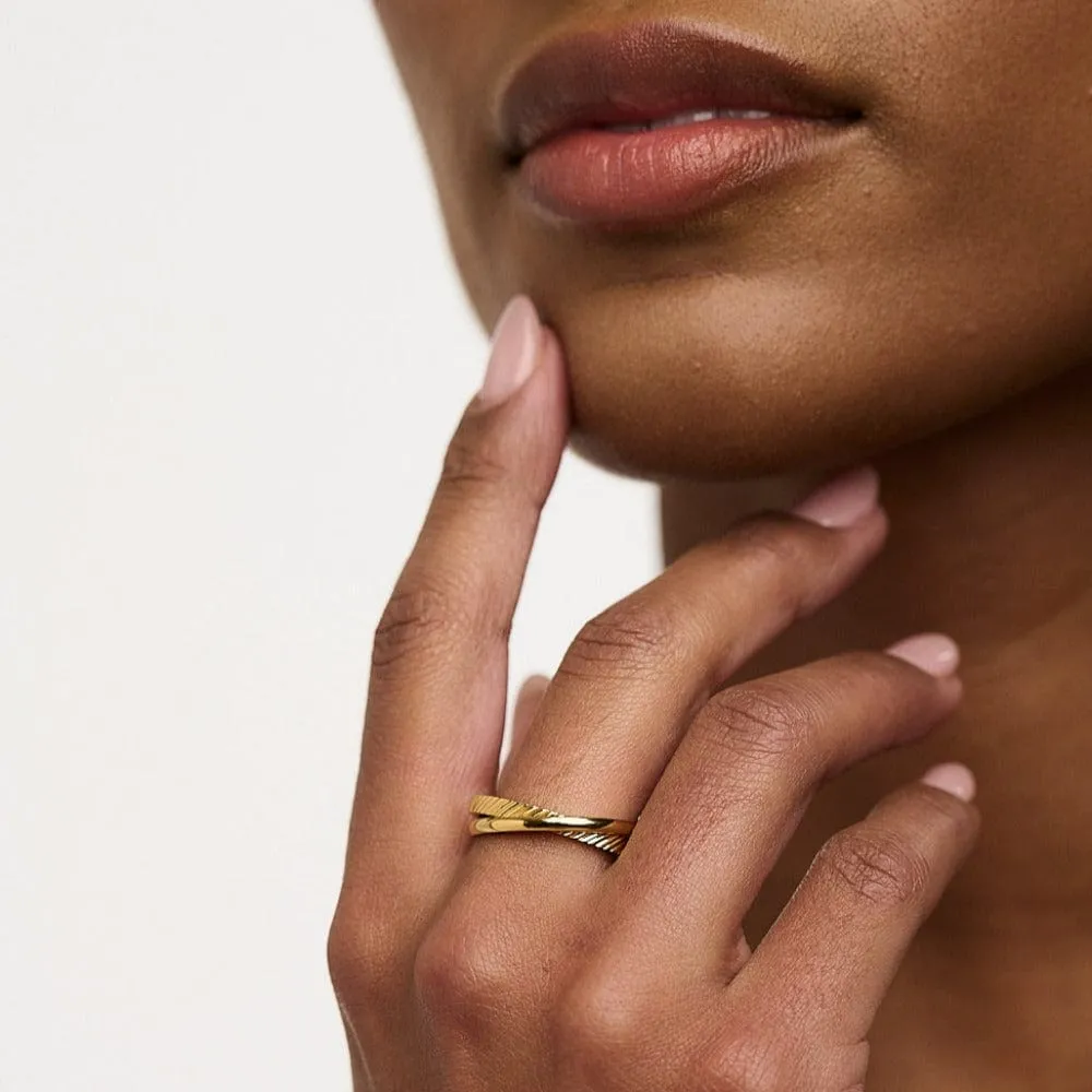 Orelia Clean Textured Interlocking ring guld stål