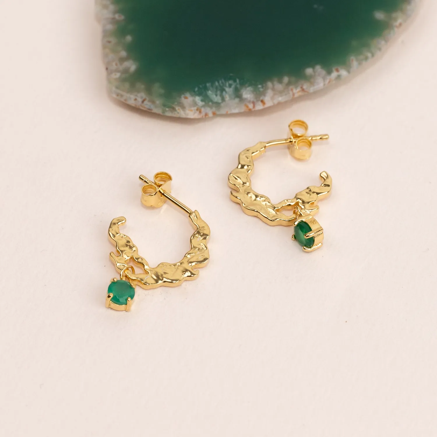 Sisi Copenhagen Emilia Green Agate Golden creoler grøn agat