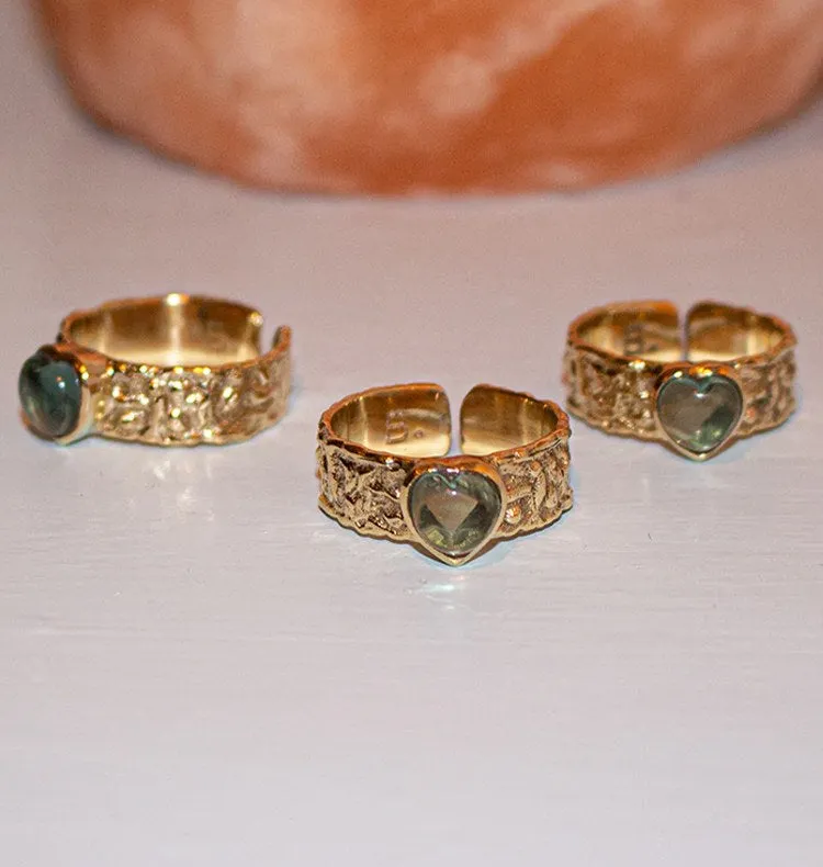 Bedazzled Mini Rio ring messing grøn fluorit hjerte