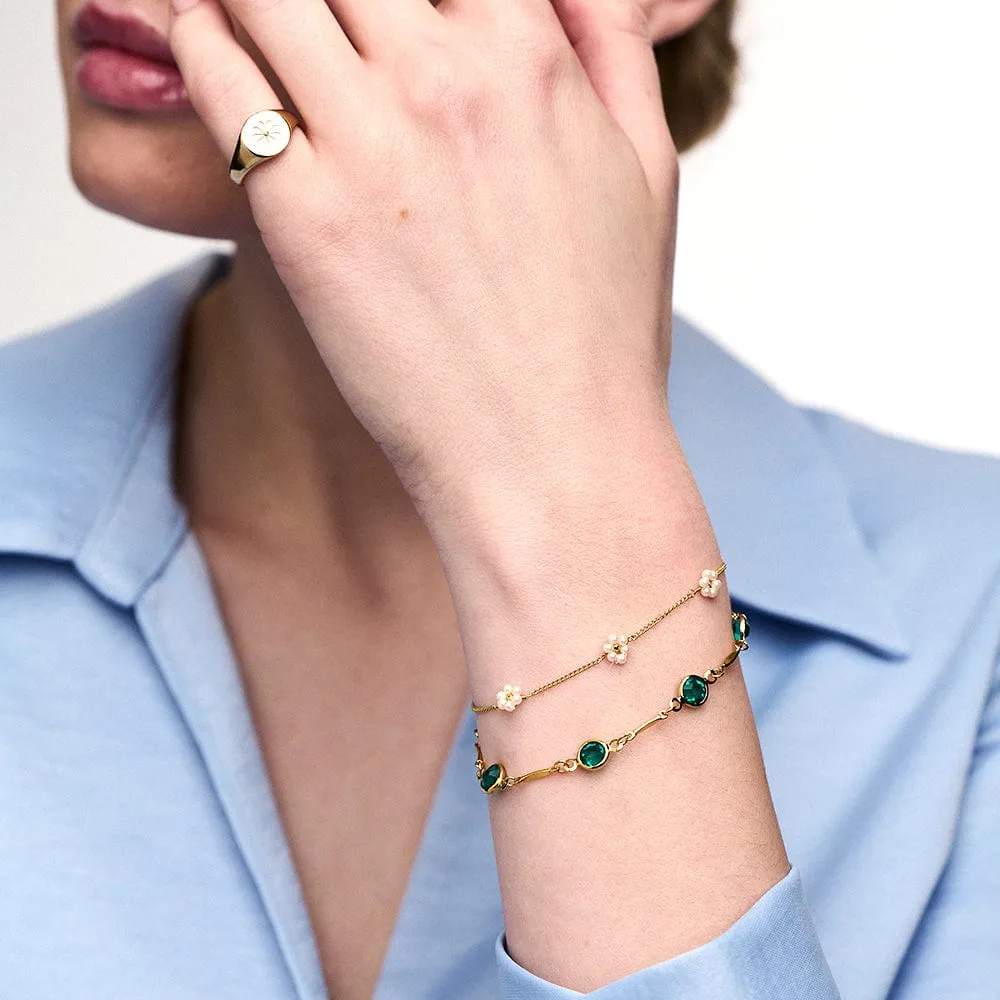 Orelia Emerald & Bar Link Chain armbånd guld smaragdgrøn