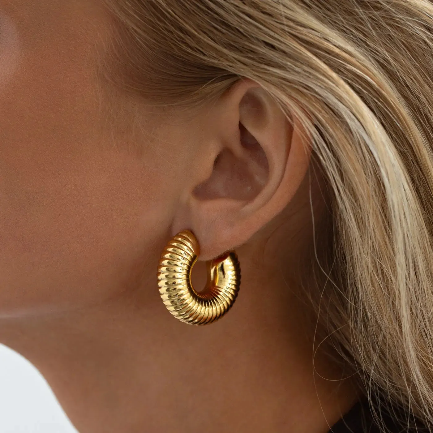 TIMI OF SWEDEN Arlo hoops chunky ribbet 11 mm forgyldt