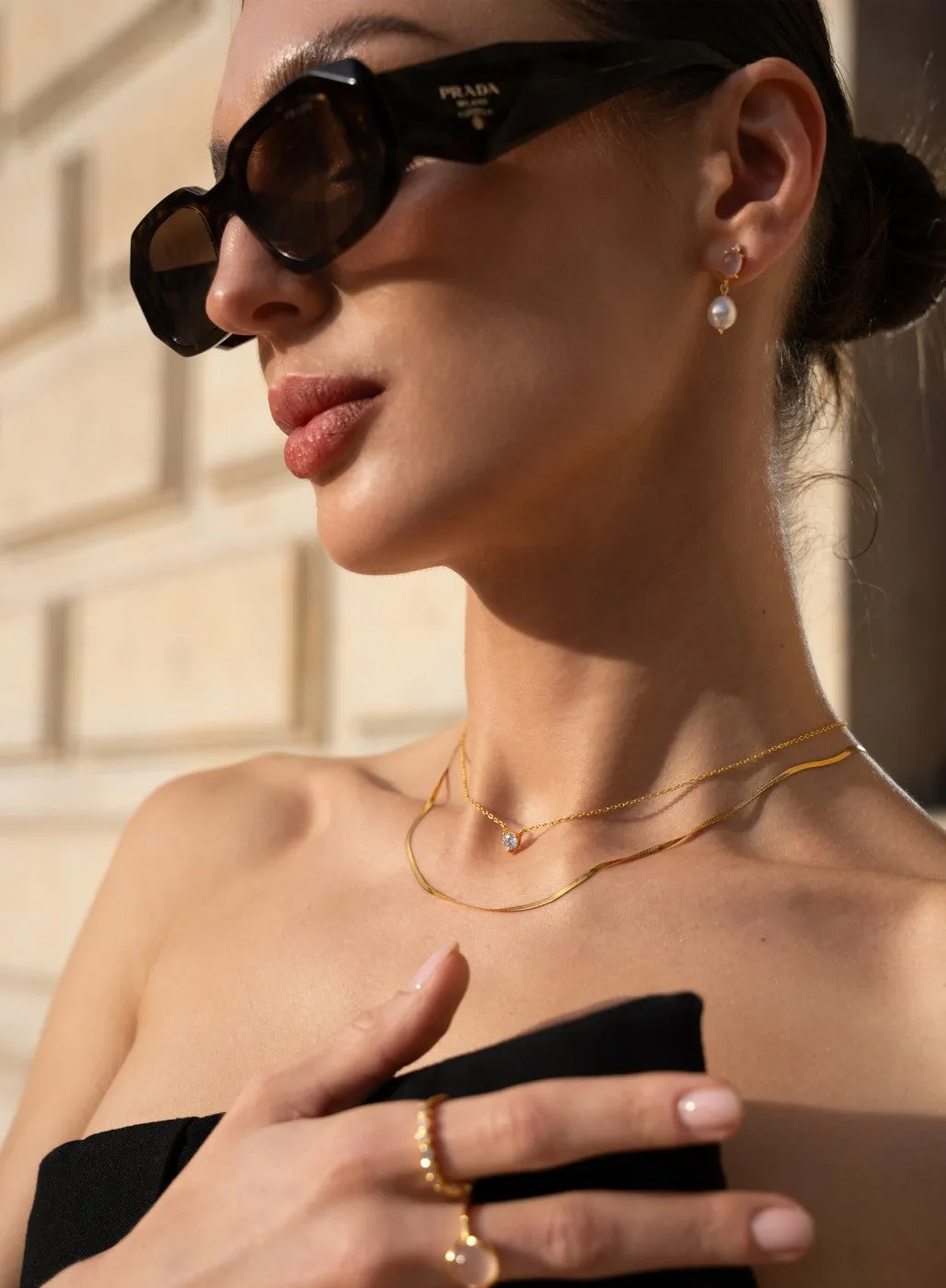 Bykjaergaard Allure øreringe forgyldt rosa quartz