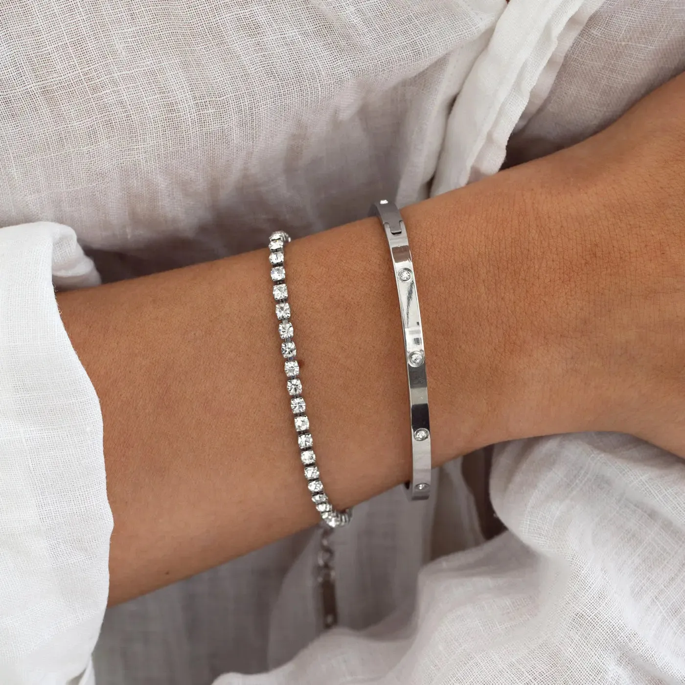 TIMI OF SWEDEN Fay krystal armring sølv vandtæt 15 cm