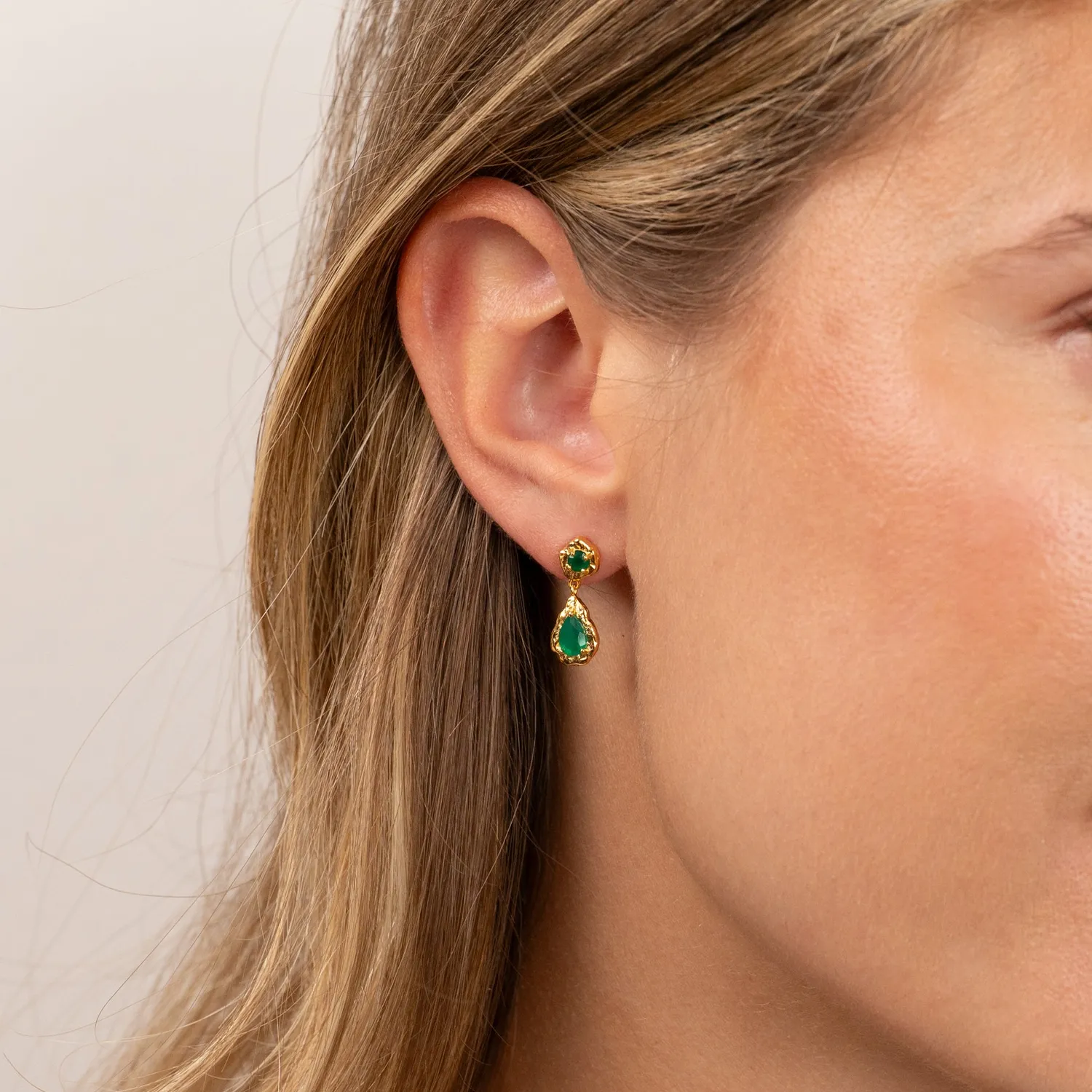 Sisi Copenhagen Emilia Green Agate drop øreringe grøn agat