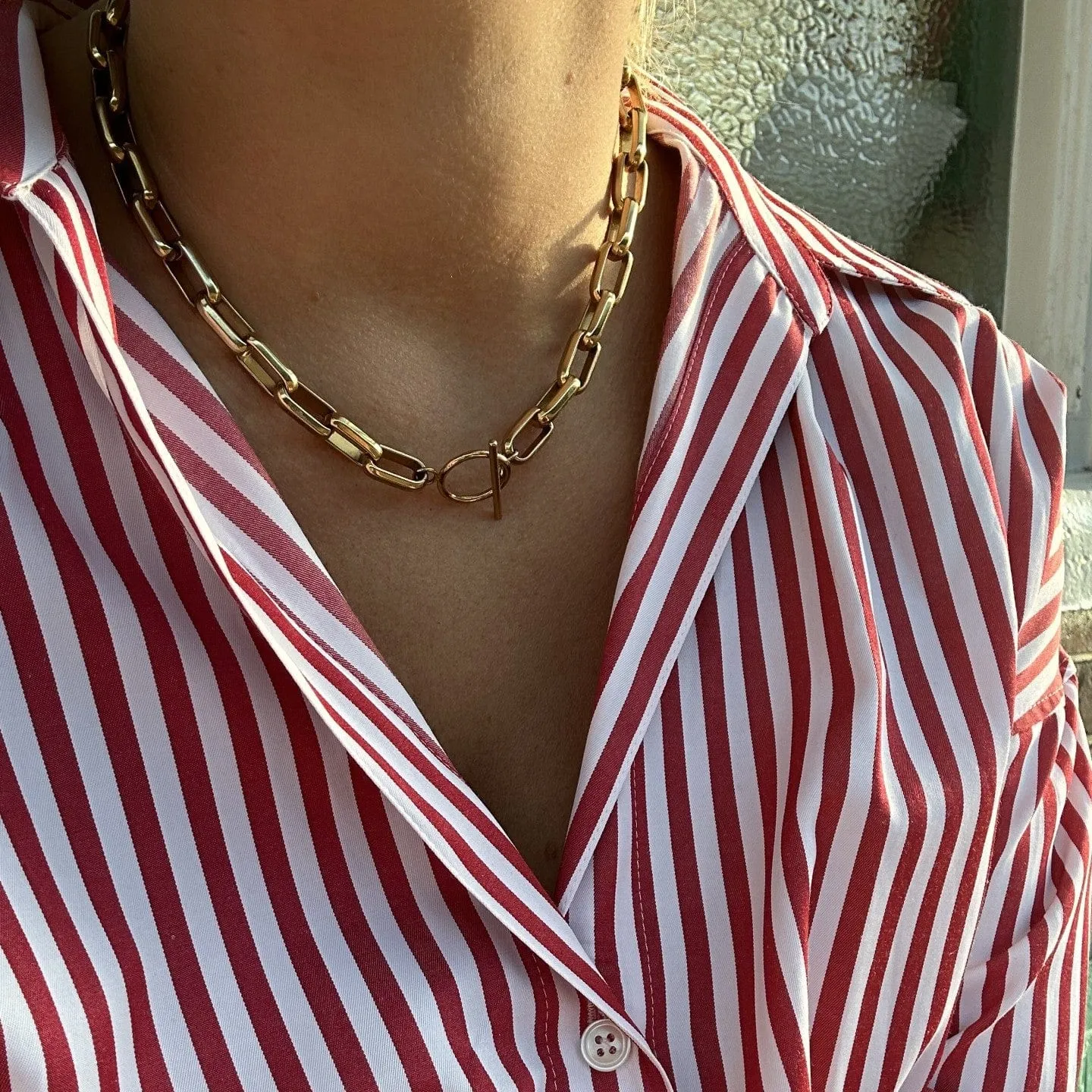 Orelia LUXE Rectangle Link T-Bar halskæde guld chunky