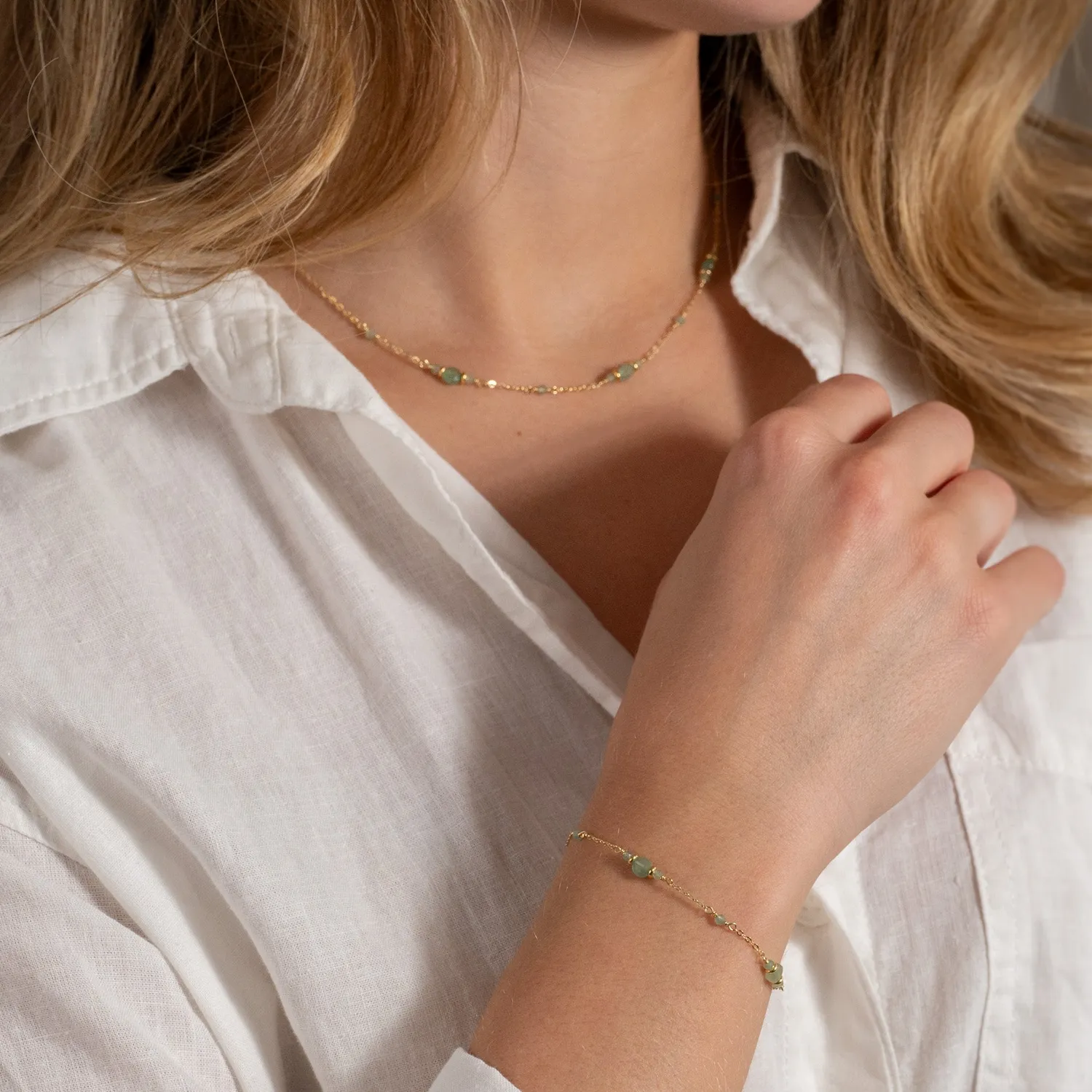 Sisi Copenhagen Cordelia Green Aventurine armbånd forgyldt