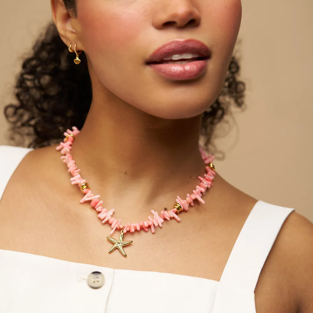 Orelia Pink Coral Chip Starfish halskæde guld pink