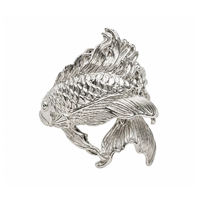 Wos Fish Ring 17 sølv 925 guldfisk