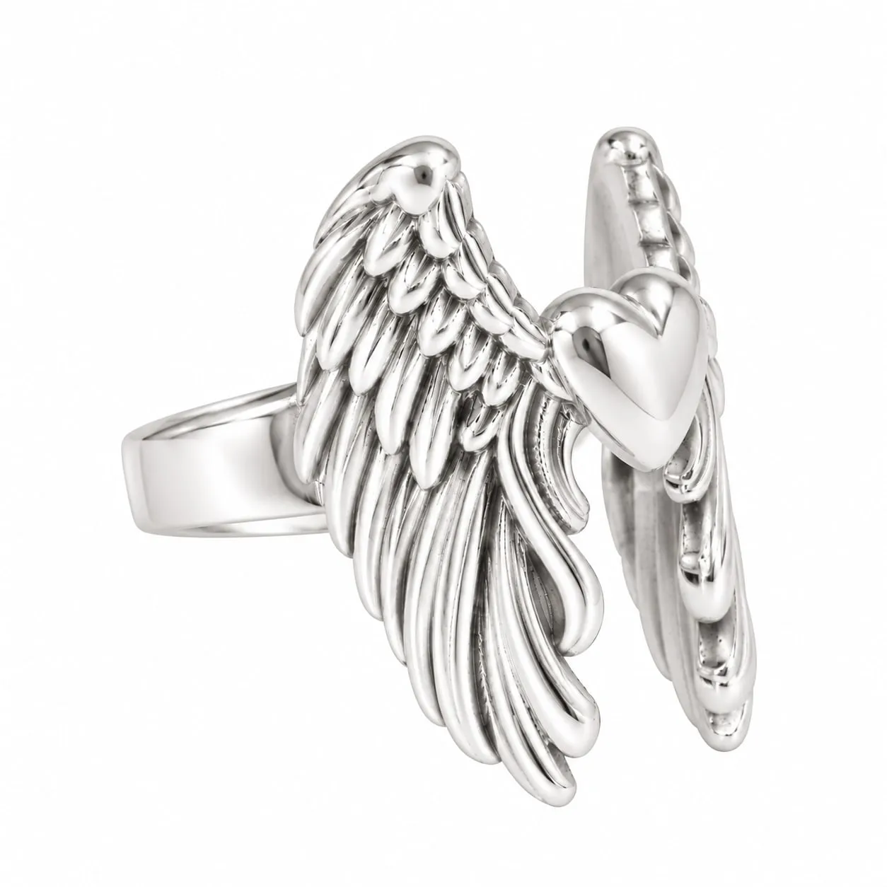 Wos Up Angel ring sølv hjerte vinger