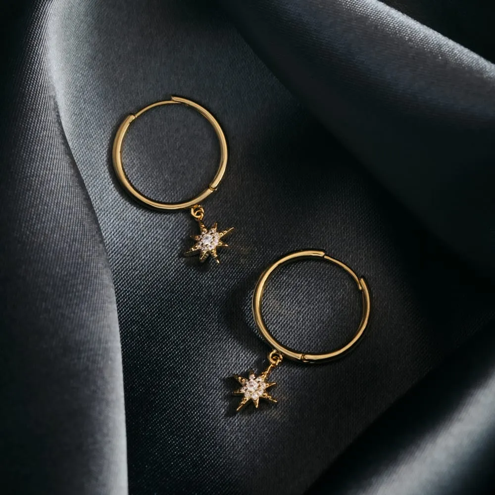 Orelia Pavé Starburst mid-size hoop øreringe guld