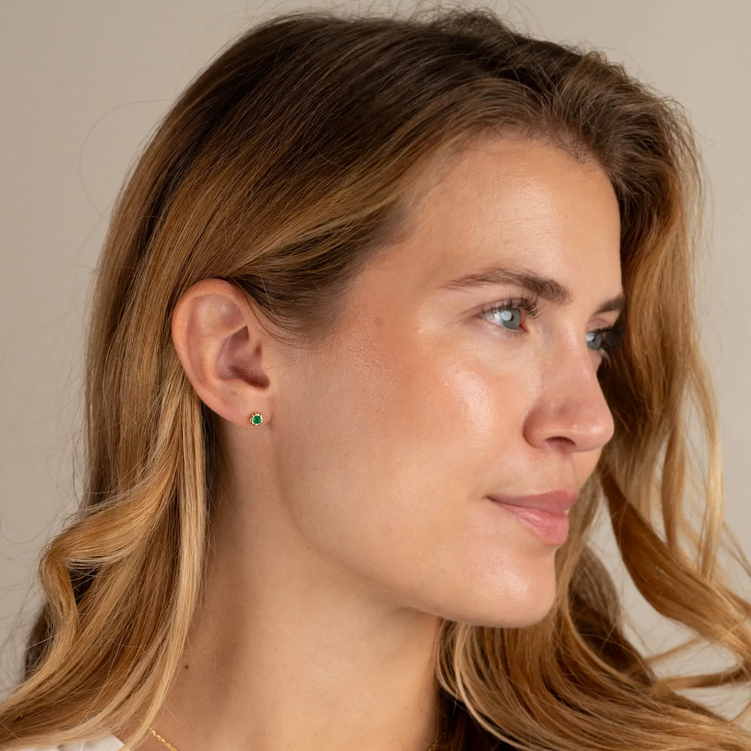Sisi Copenhagen Selene Green Agate ørestikker forgyldt grøn