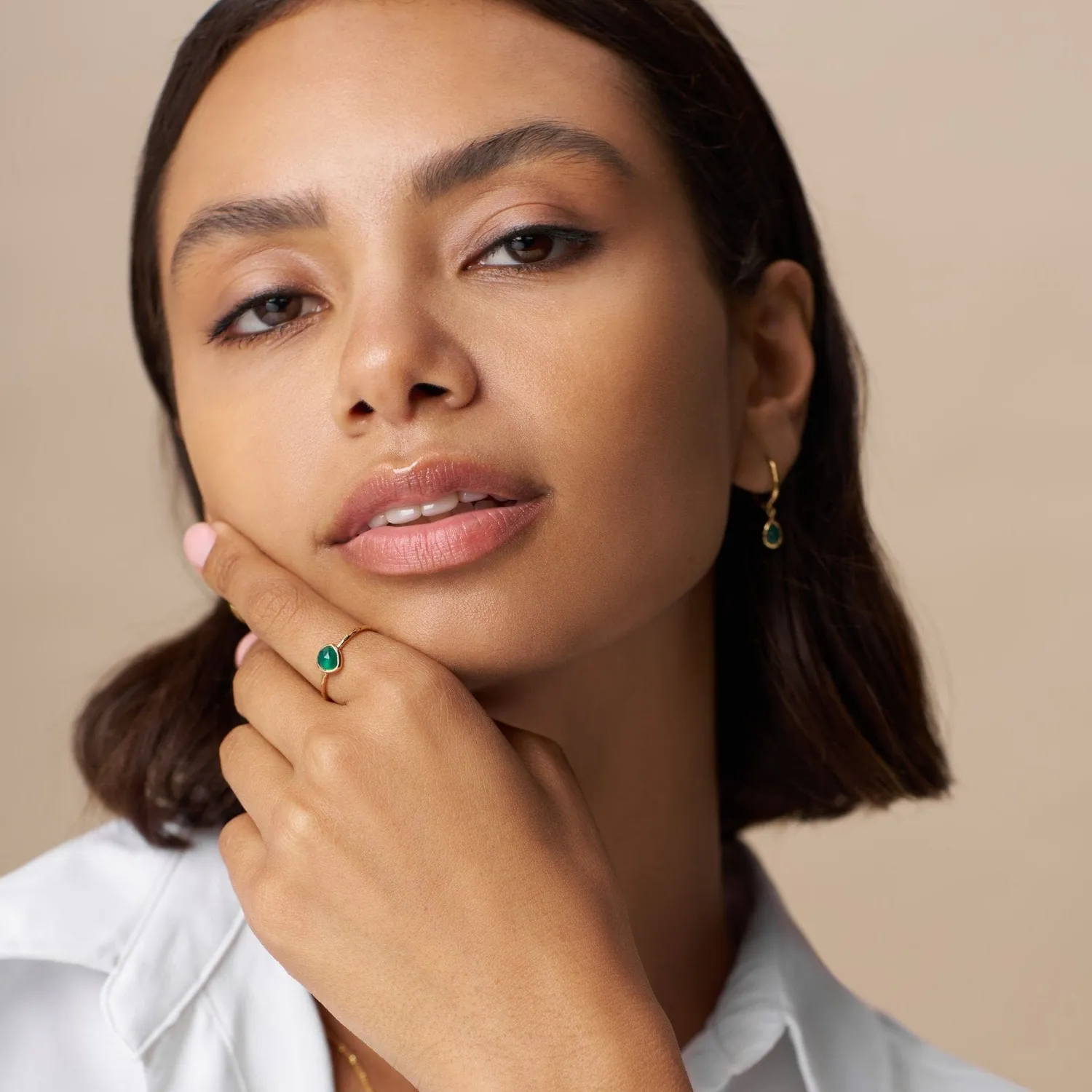 Orelia LUXE Green Onyx Teardrop ring sterlingsølv grøn