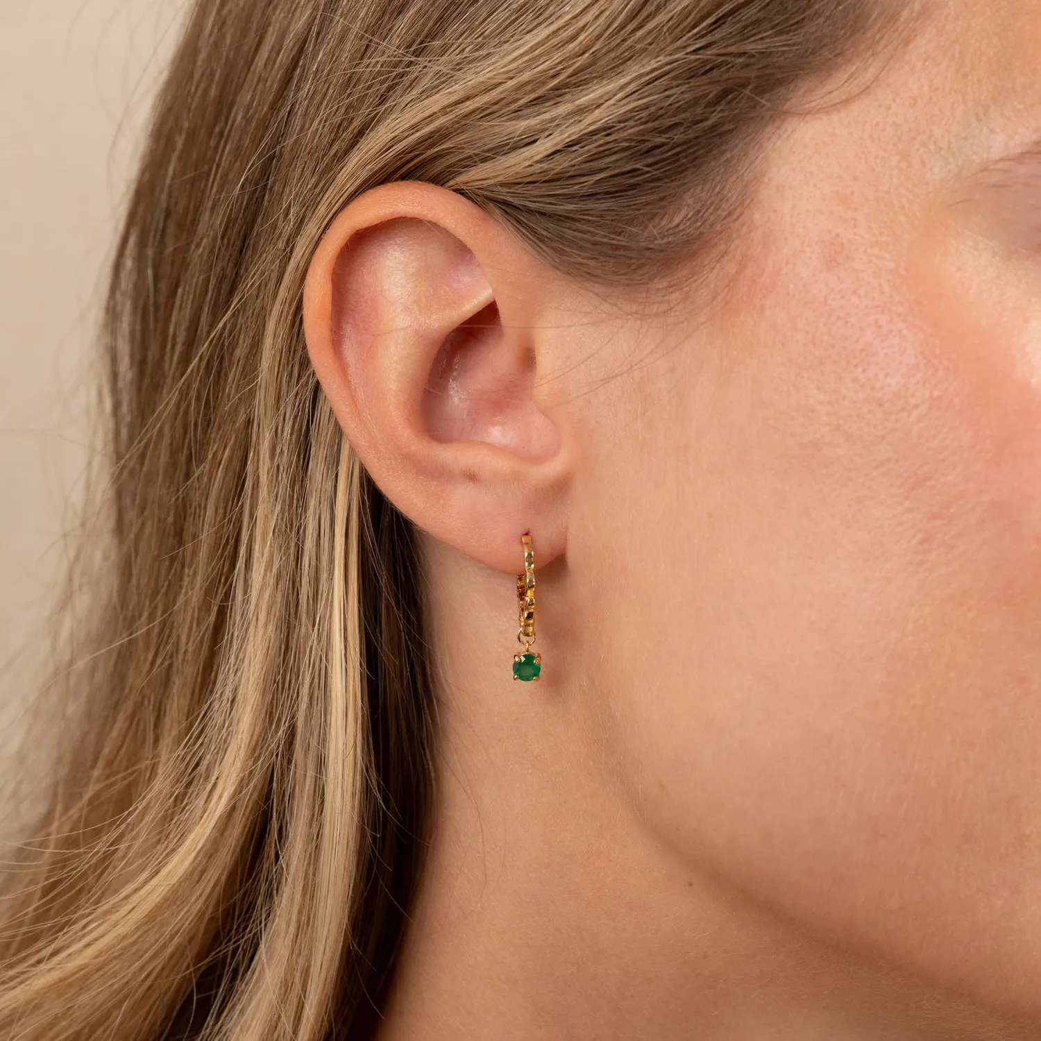 Sisi Copenhagen Emilia Green Agate Golden creoler grøn agat