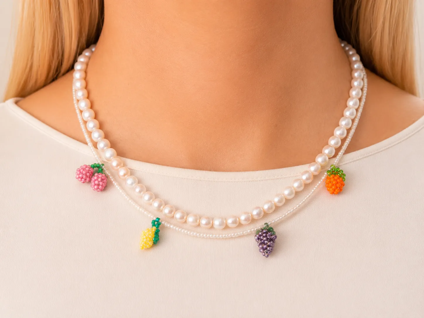 Lulo Jewelry Fruit Mix halskæde hvid perler
