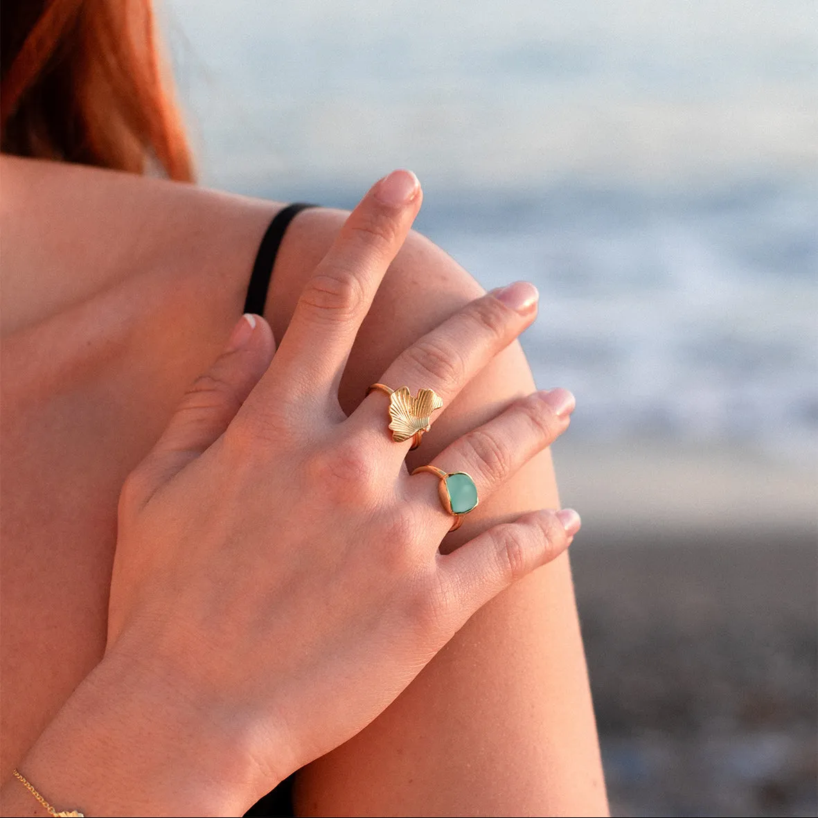 Bykjaergaard Glory sølv ring aqua kalcedon 10 mm