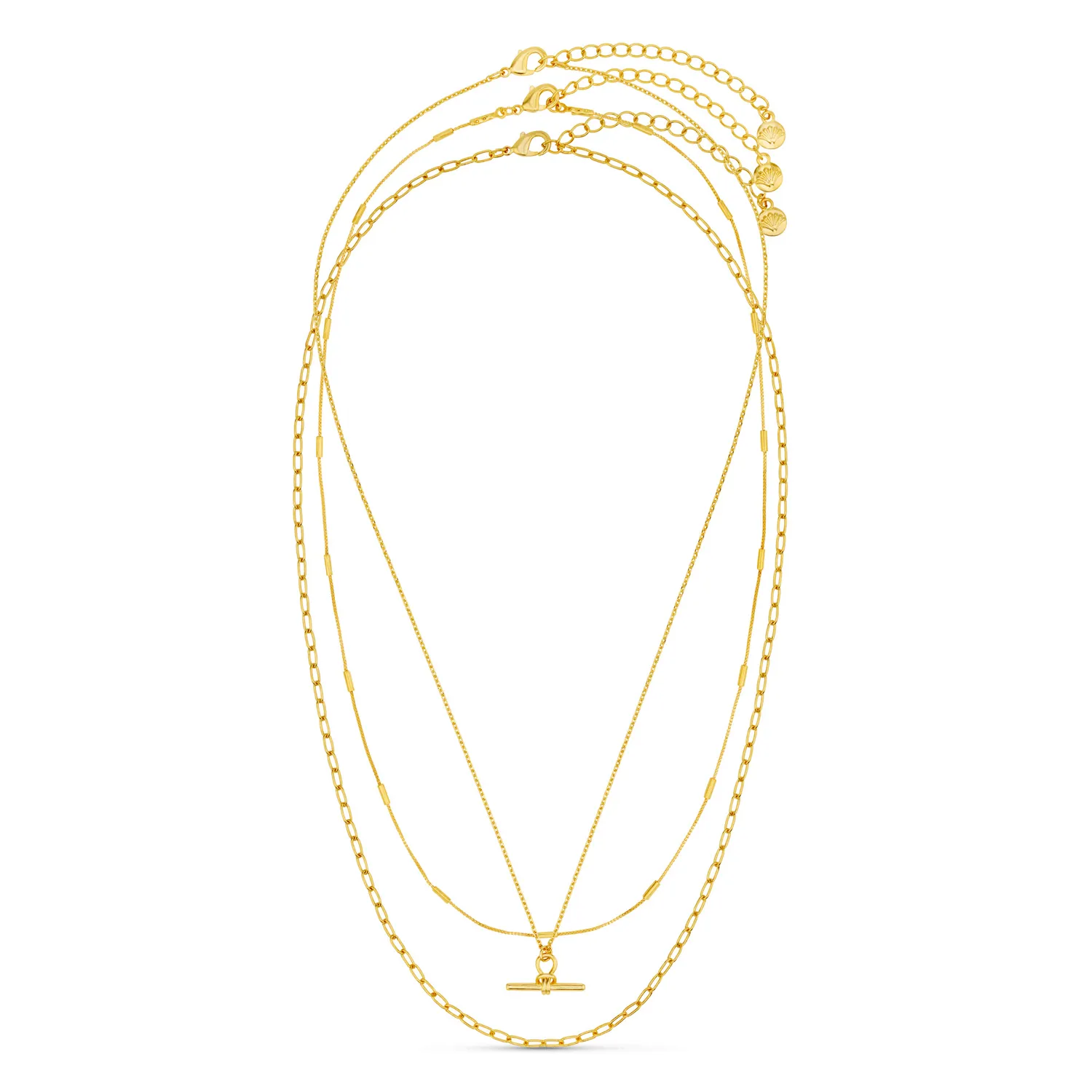 Orelia Dainty T-Bar 3-Row halskæde guld